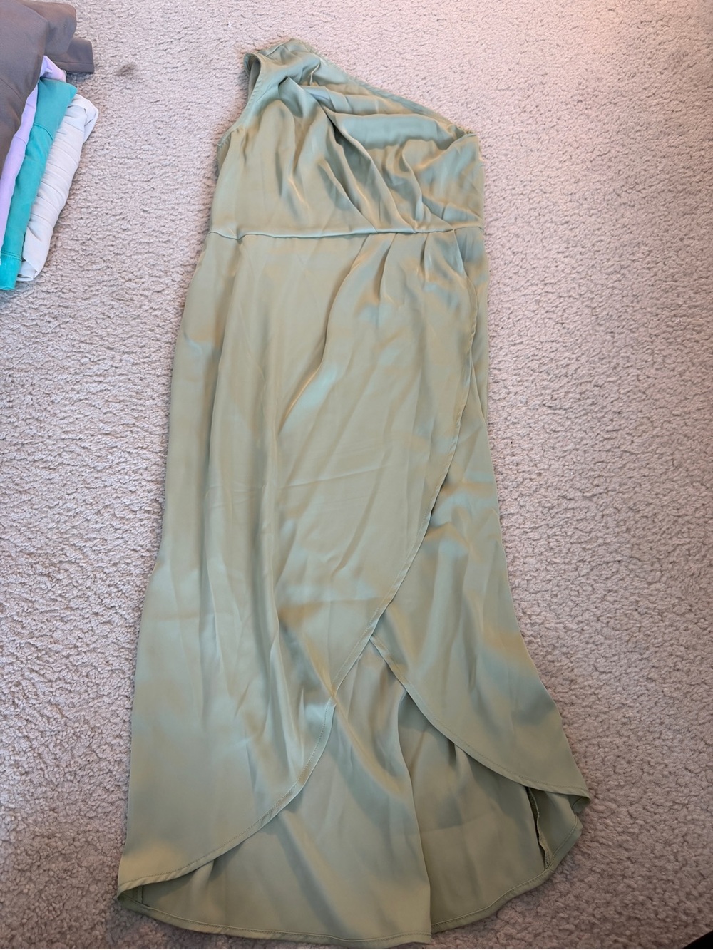 One-Shoulder Satin Maxi Dress in Sage Green